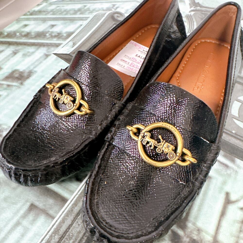 Coach Margot FG2956 Black Leather Womens Driving Loafer Carriage Hardware